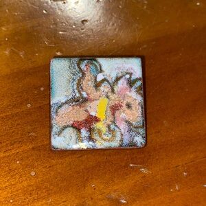 Abstract Vintage Copper Enamel Brooch/Pin signed Leonora